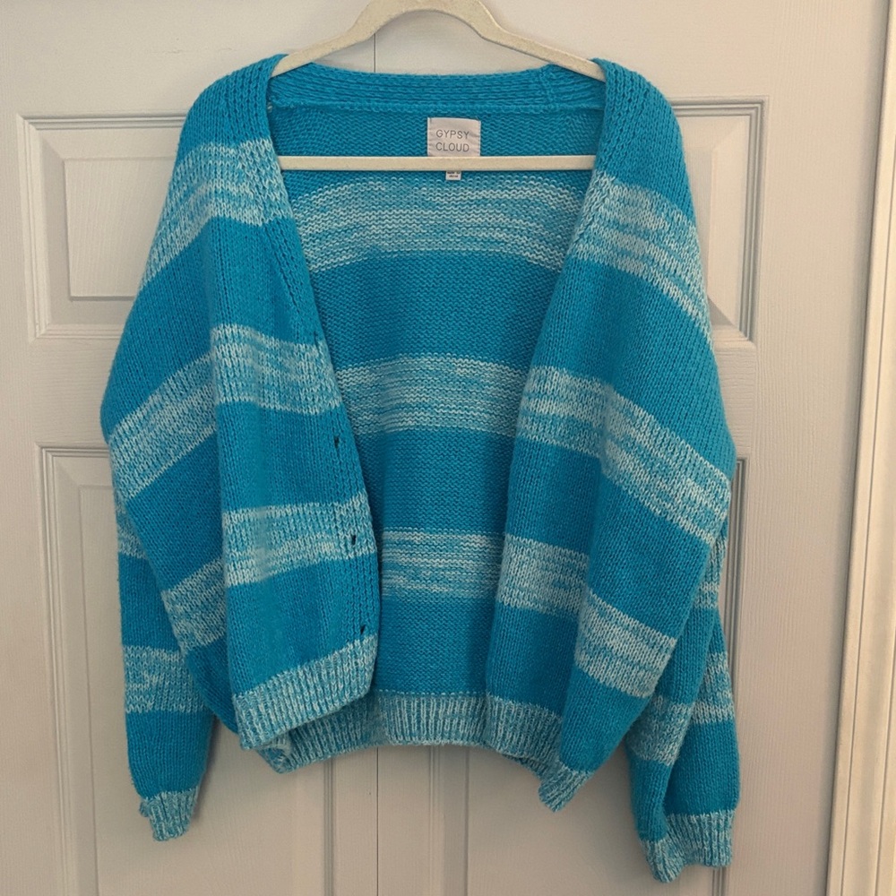 Gypsy Cloud Blue Striped Womens Cardigan Size Large